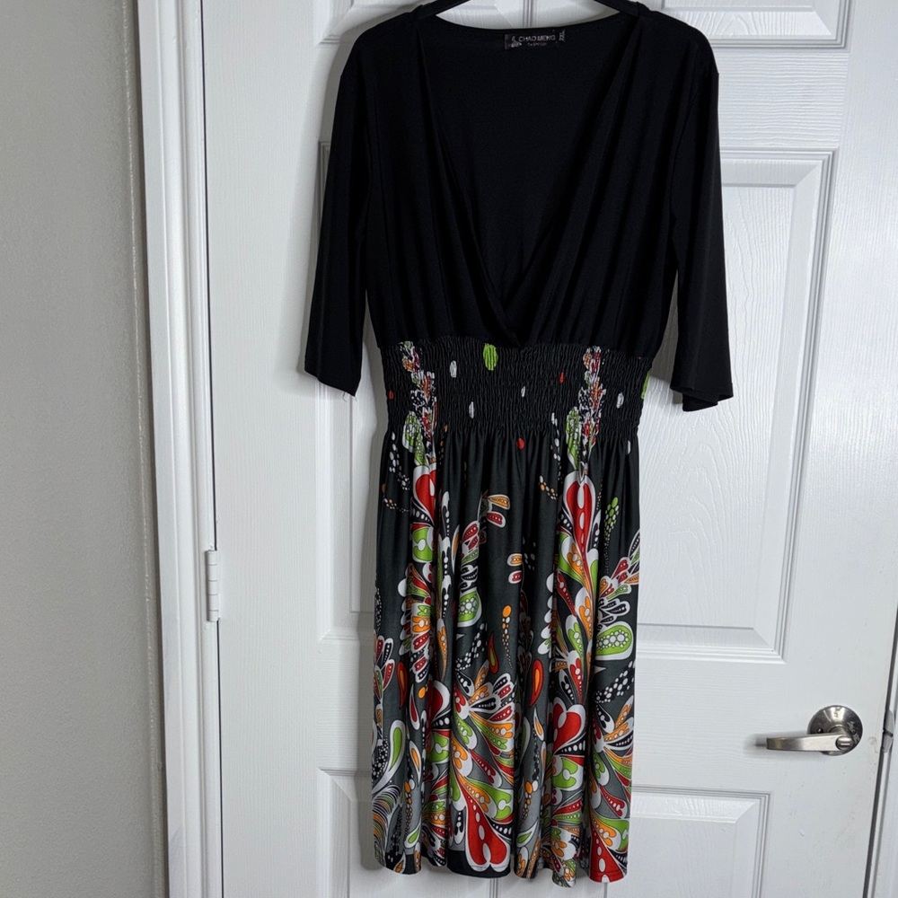 Elegant Black and Multicolor Midi Dress